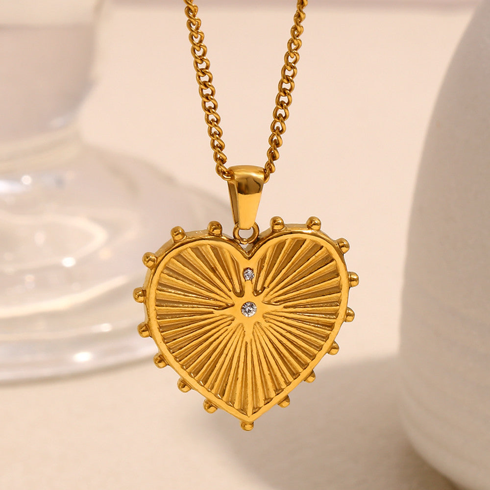 18k Gold over Waterproof Stainless Steel Designer Heart Pendant Necklace