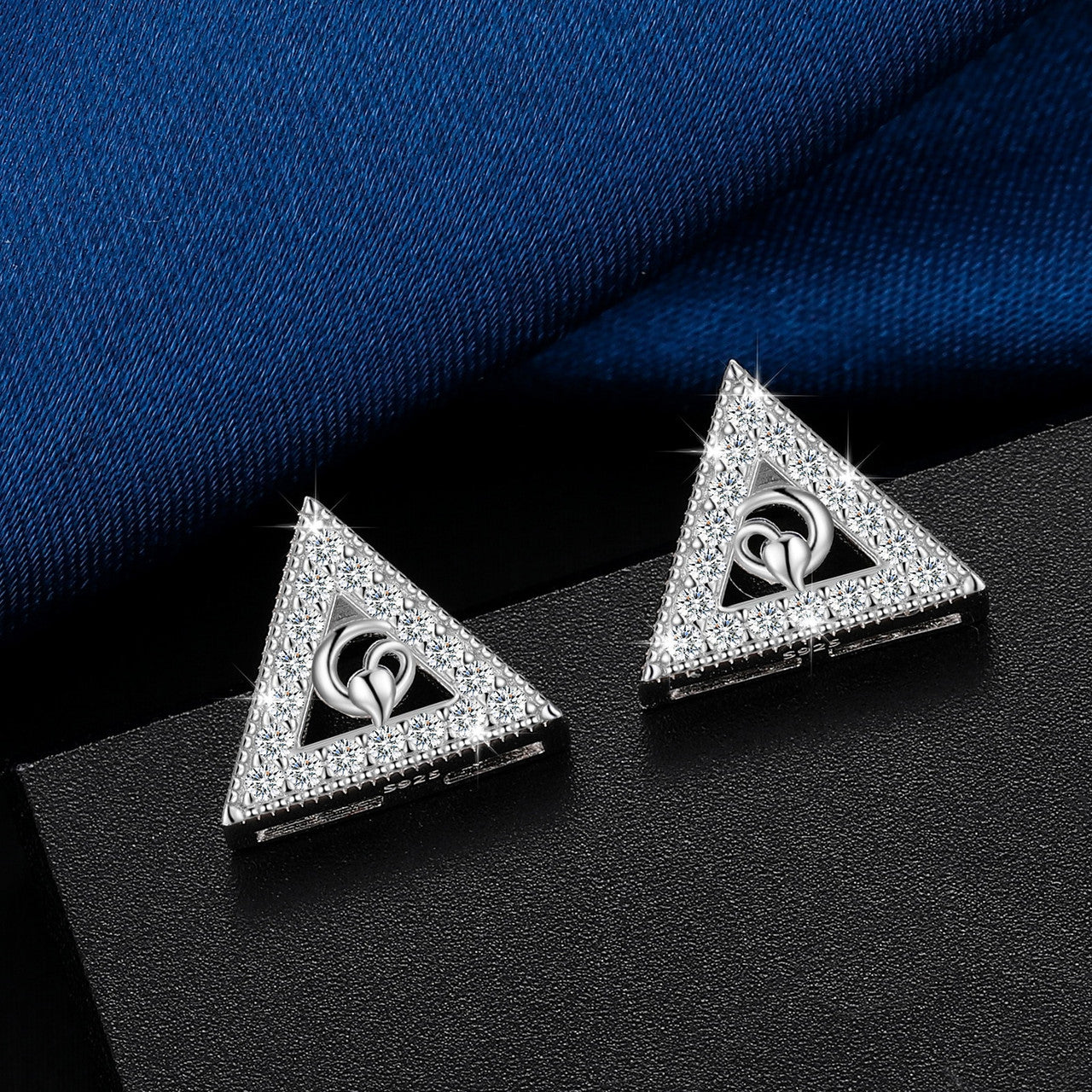 Solid 925 Sterling Silver Ancient Triangle Symbol Bling Hip Hop Real VVS Diamond Earrings