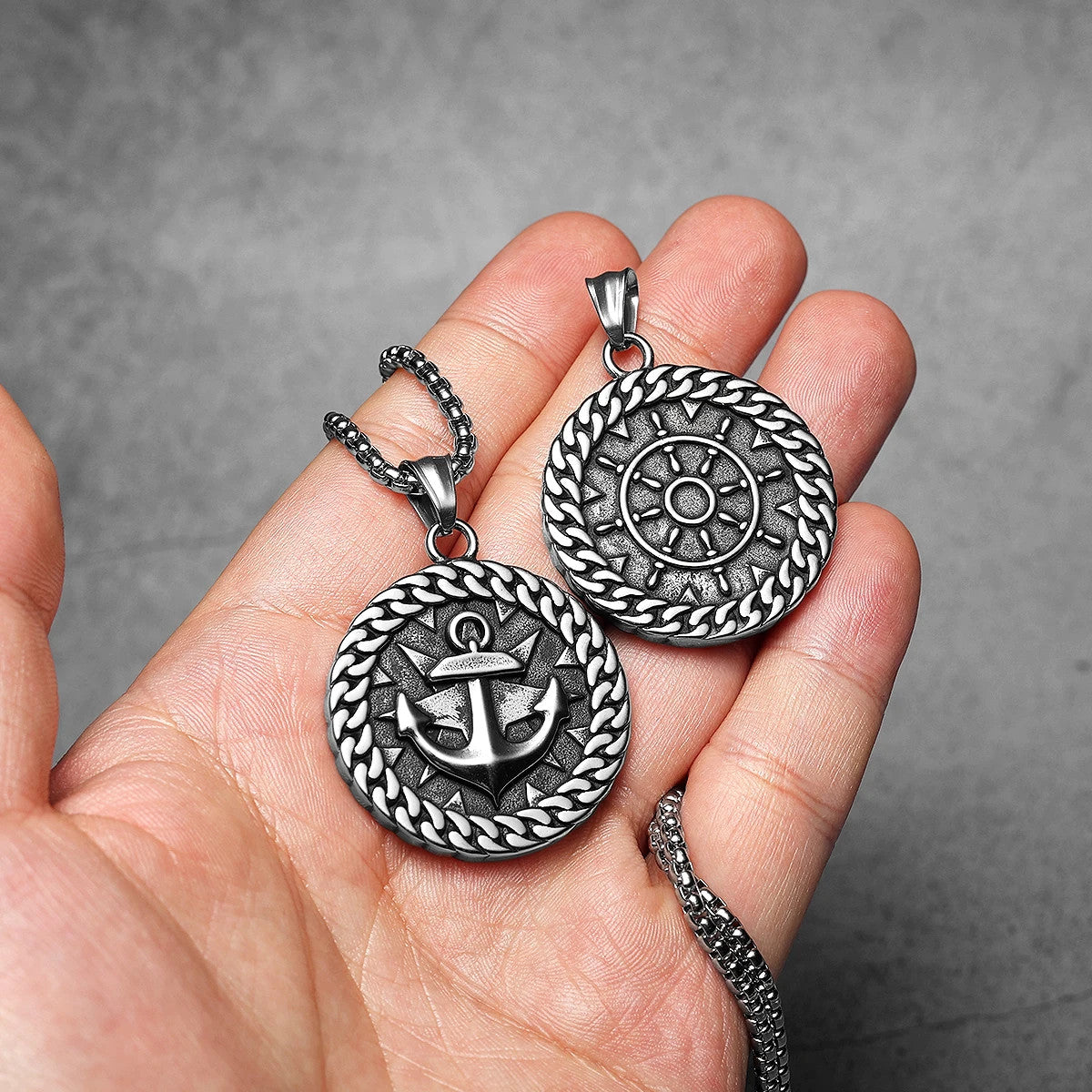 Cuban Link Anchor | 316L Solid Stainless Steel Round Anchor Helm Pendant