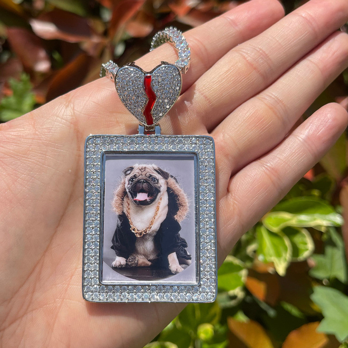 Cherished Moment | Broken Heart Bail Iced Custom Photo Picture Pendant