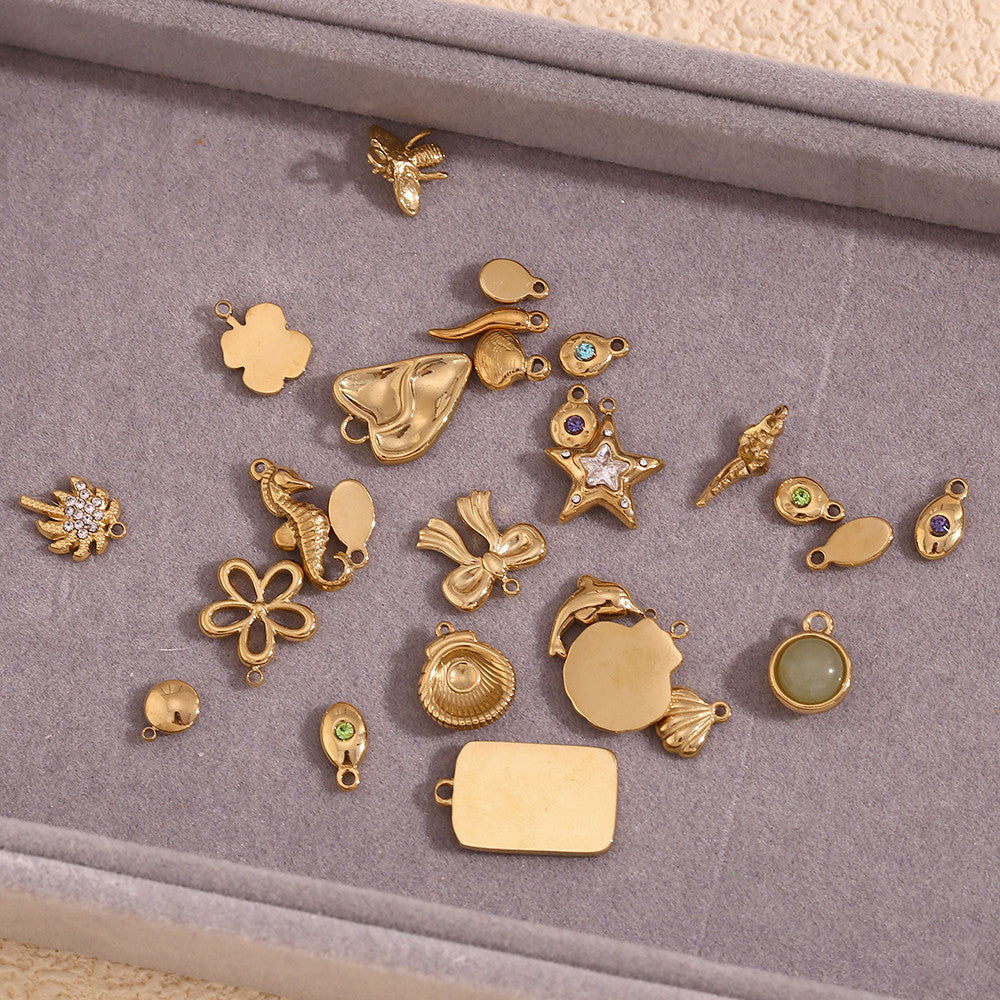 Women's Natural Stone DIY Necklace Waterproof 14k Gold Plated Stainless Steel Small Charms Pendants