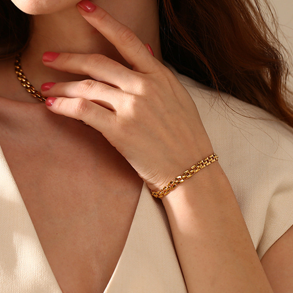 Ladies 18k Gold Stainless Steep Square Handmade Waterproof Chain Bracelet