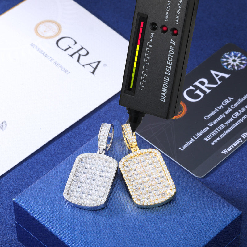 The Grid | Full Iced Blinged Out Princess Cut Solid Silver Moissanite Diamond Dog Tag Pendant