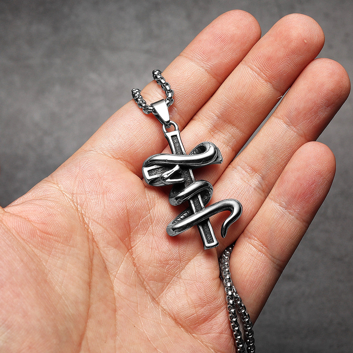 Snake Cross | Solid Stainless Steel Artistic Styling Serpent Cross Street Wear Pendant