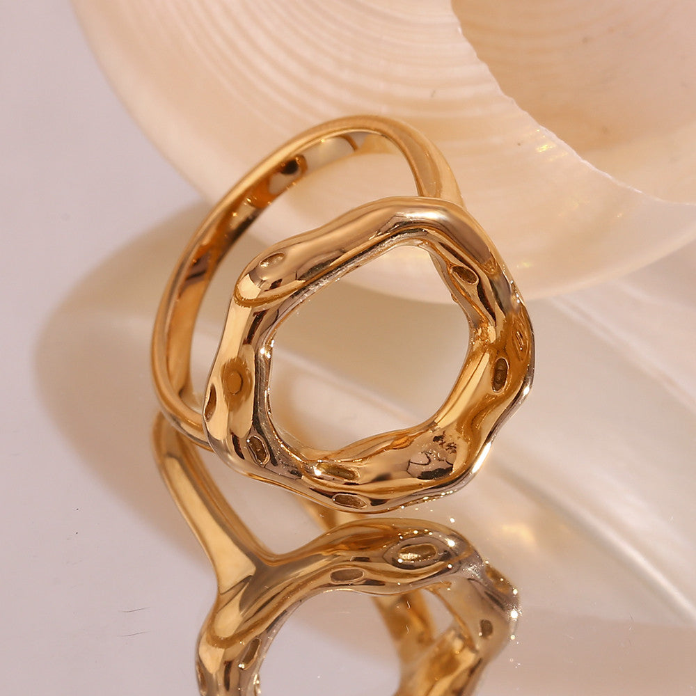 Ladies 18k Gold Silver Tarnish Free Hollow Circle Personality Conversation Starter Rings