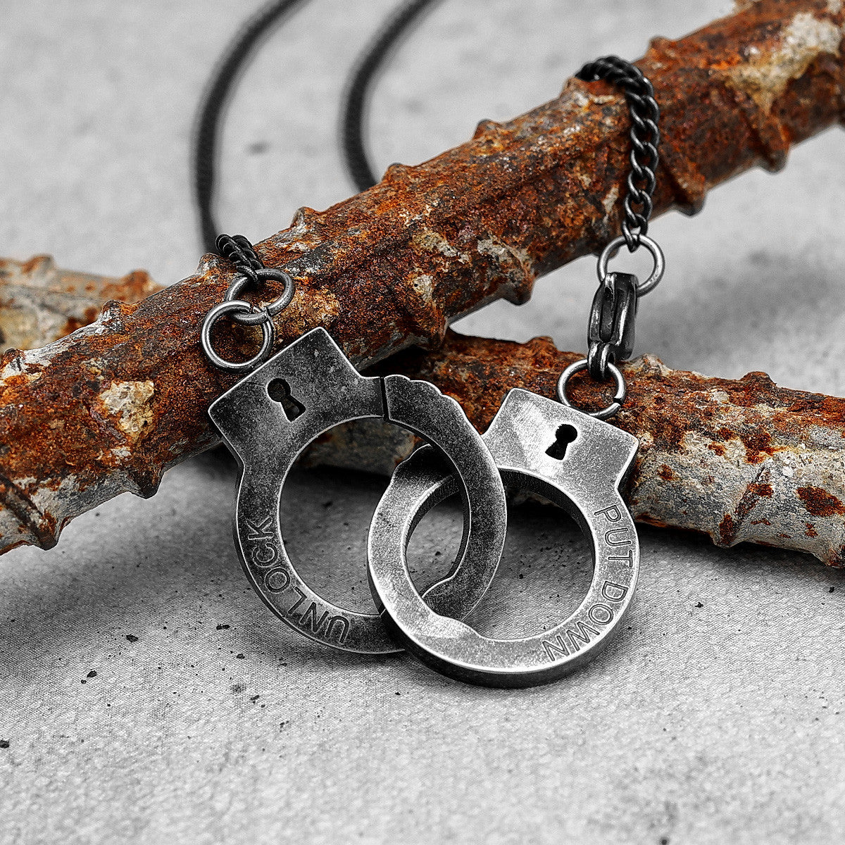 Vintage Handcuffs | No Fade Stainless Steel Hand Cuffs Pendant Chain Necklace