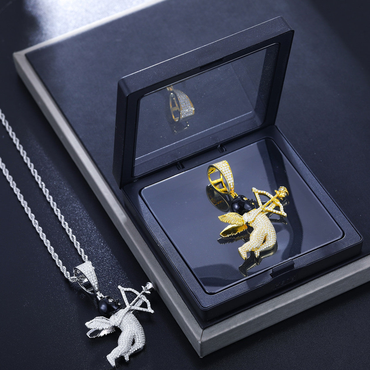 Solid 925 Silver Masked Love Cupid Genuine VVS Diamond Hip Hop Pendant Chain Necklace