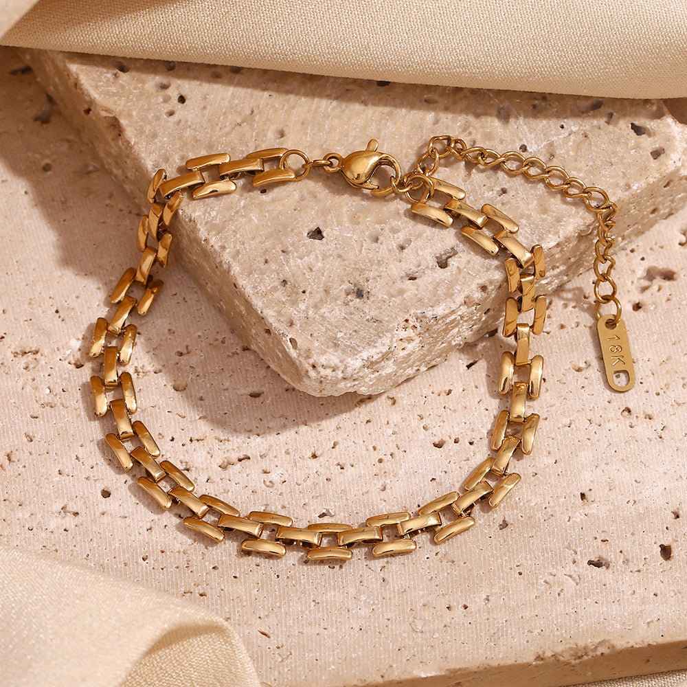 Ladies 18k Gold Stainless Steep Square Handmade Waterproof Chain Bracelet