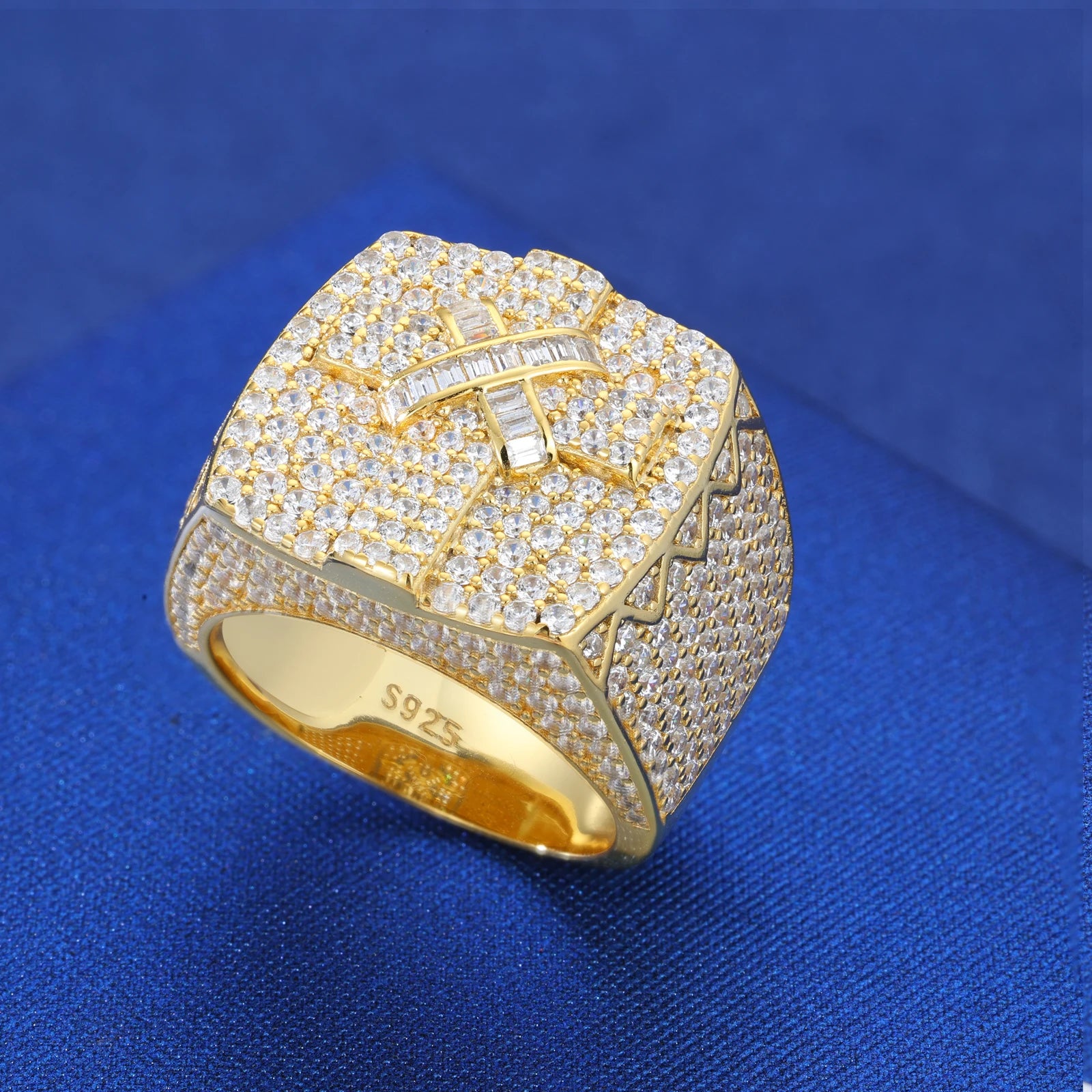 Ribbon Cross Ring | Moissanite Diamond Solid Silver Iced Blinged Out Cross Ring