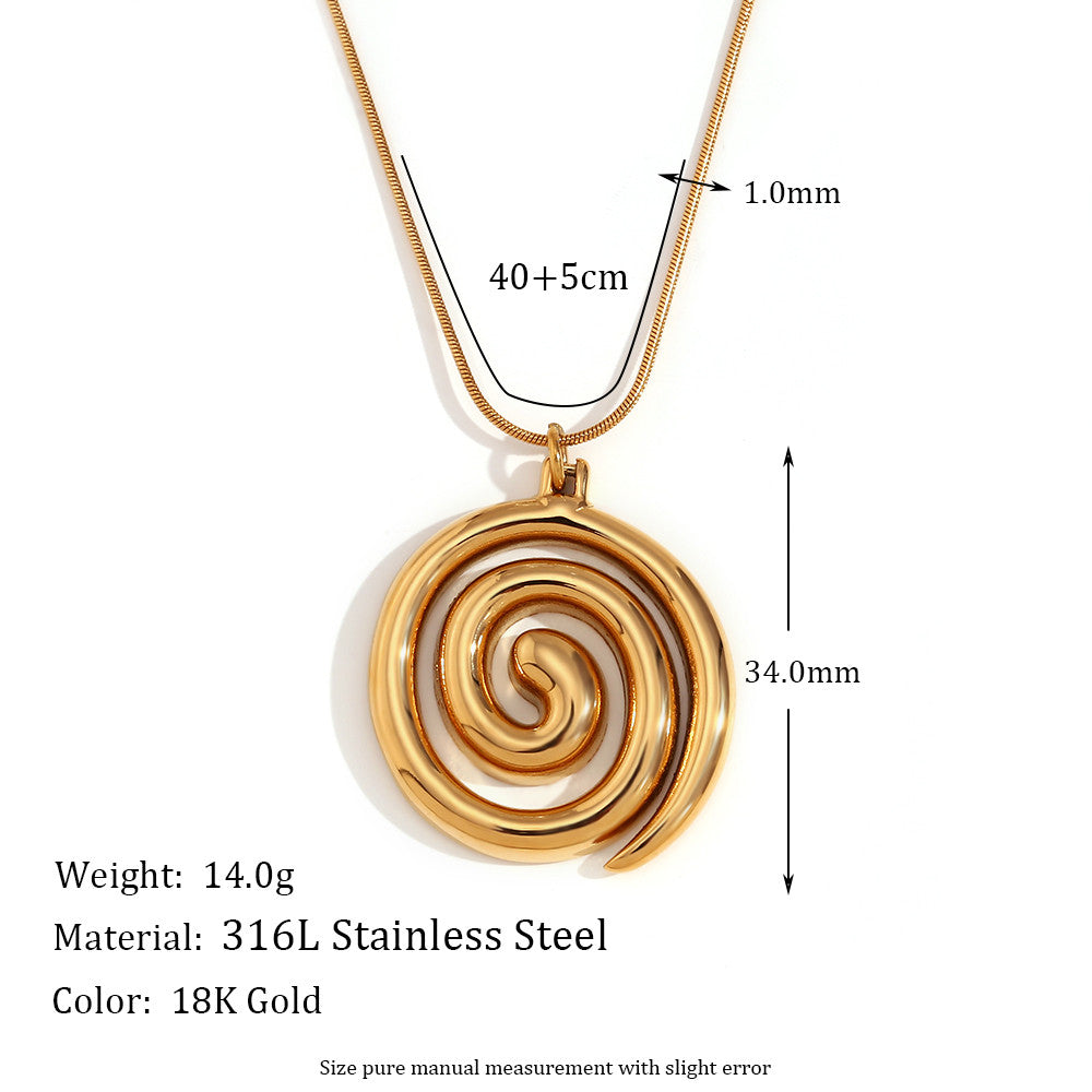Ladies 18k Gold No Fade Tarnish Free Snake Chain Spiral Stainless Steel Pendant Necklace