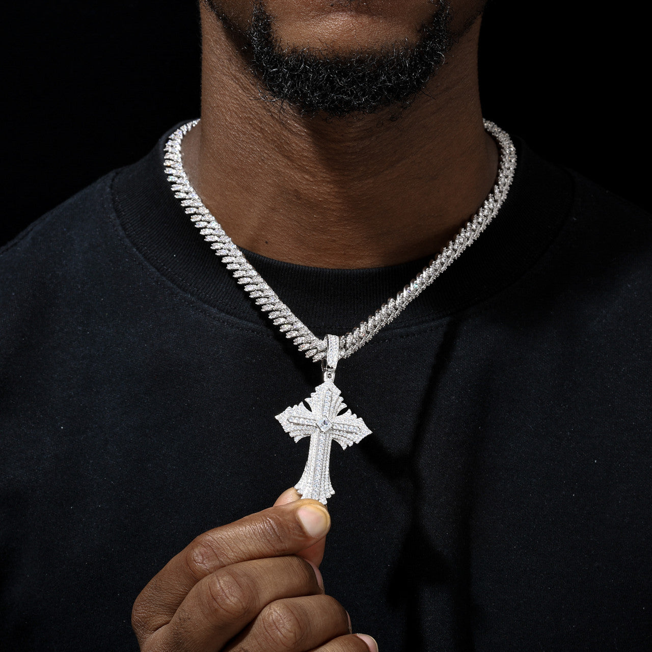 Radiance | Solid Silver Moissanite Diamond Radiant Cross Hip Hop Pendant Chain