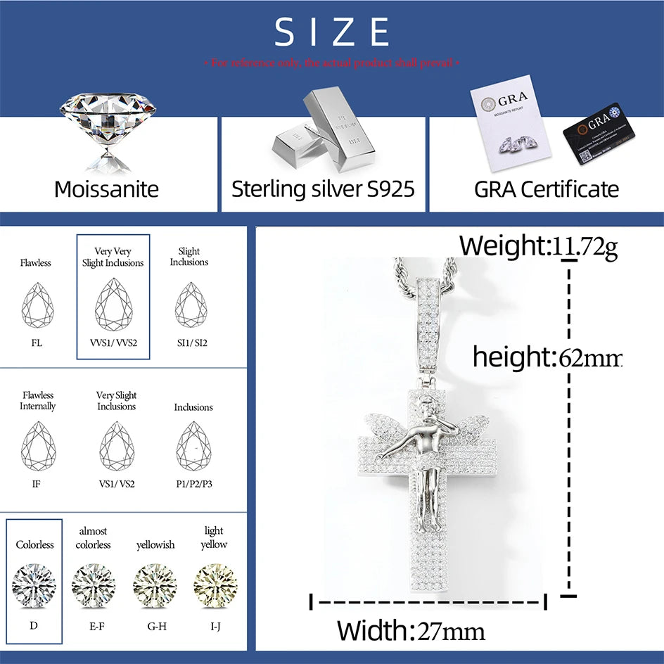 All Seeing Cross | 925 Sterling Silver D VVS1 Moissanite All Seeing Eye Hip Hop Cross Pendant