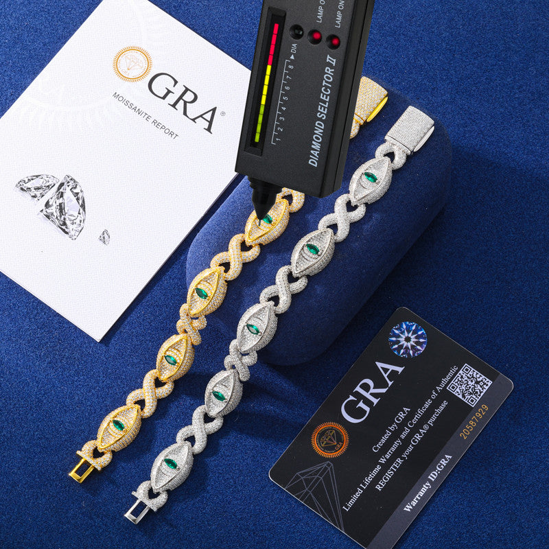 Demon Eye | 24k Solid 925 Sterling Silver Infinity Link Moissanite Diamond Hip Hop Bracelet