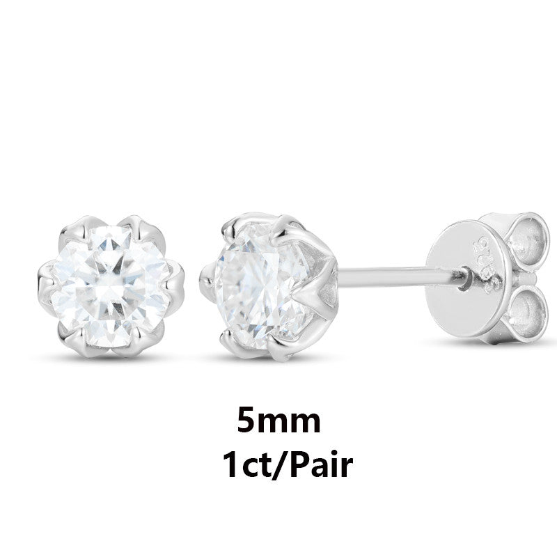 Iced Blinged Out 1/1.6/2ct D Color Moissanite Diamond S925 Sterling Silver 18k Stud Earrings