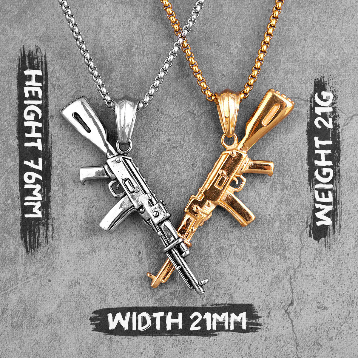 AK47 | No Fade 316L Stainless Steel Hip Hop 14k Gold Men's Gun Pendant Chain