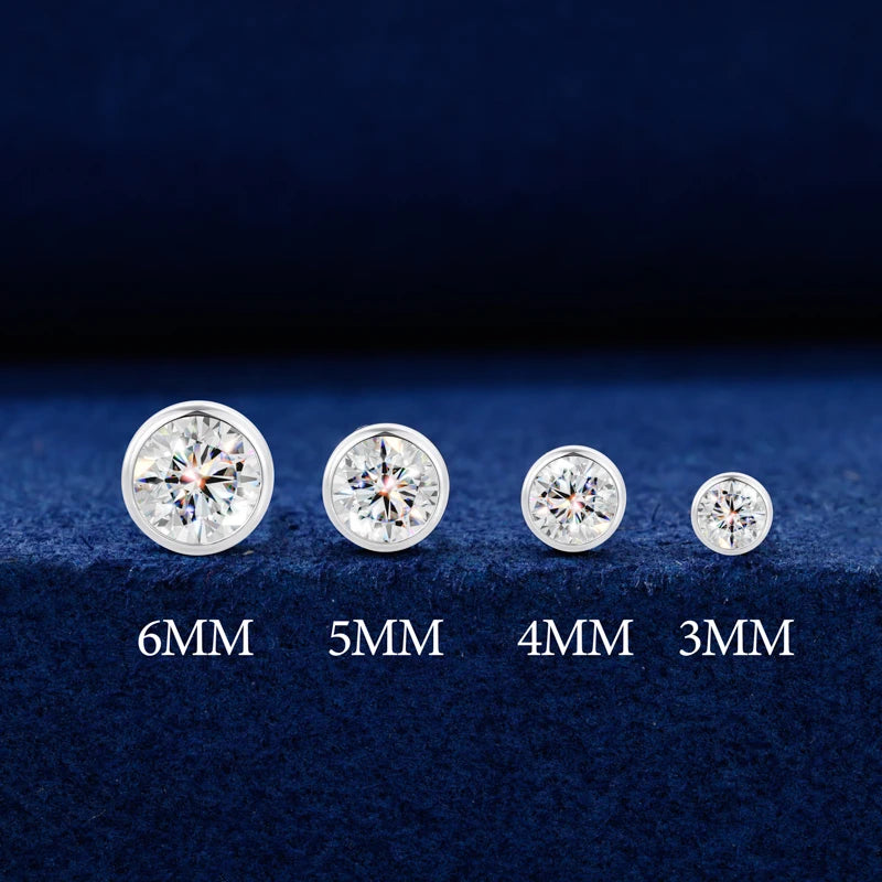 The Bezel | Round Moissanite Diamond Stud Bezel Set Solid 925 Screw Back Earrings