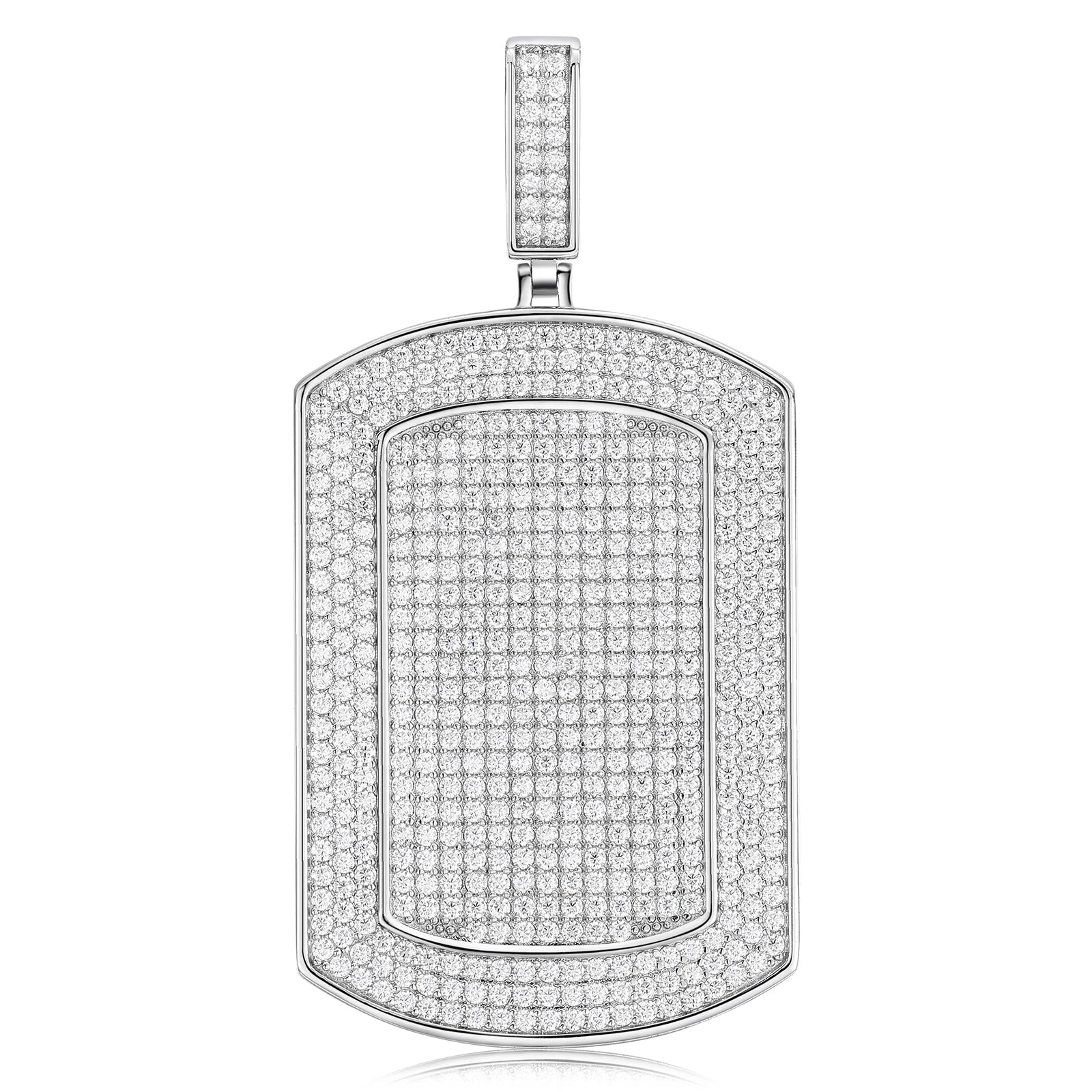 The Spark | VVS Iced Blinged Out Moissanite Diamond Dog Tag 925 Sterling Silver Pendant