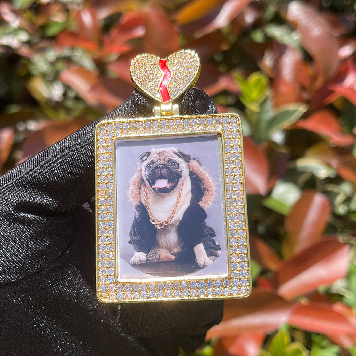 Cherished Moment | Broken Heart Bail Iced Custom Photo Picture Pendant