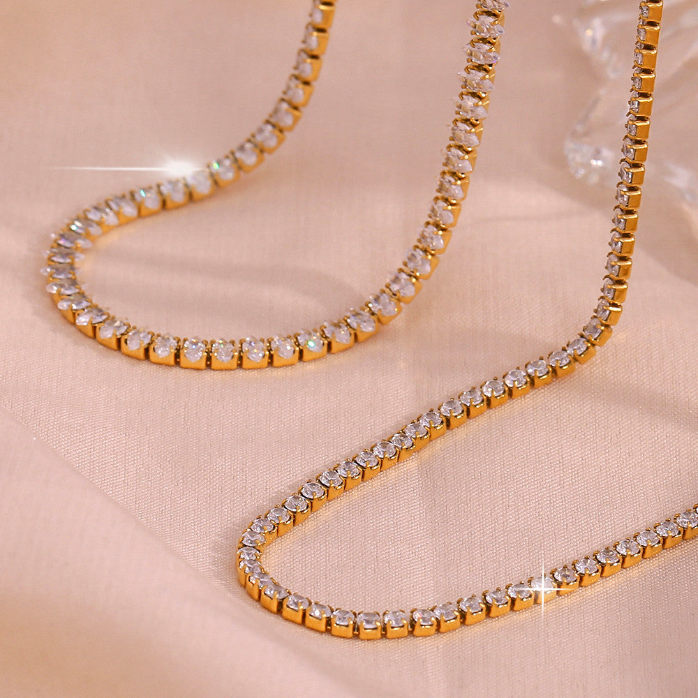 Ladies 18k Gold Waterproof Stainless Steel Bling Tennis Chain Necklace