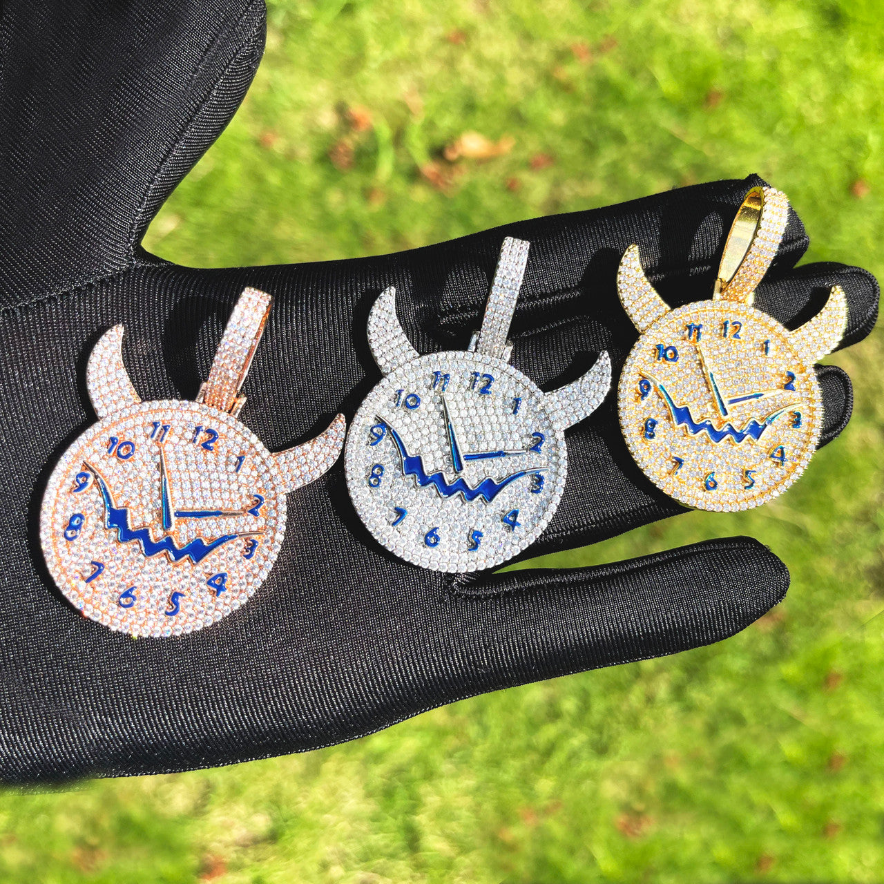 Illusion Of Time | Prong Set VVS Diamond Stone Iced Evil Clock Pendant