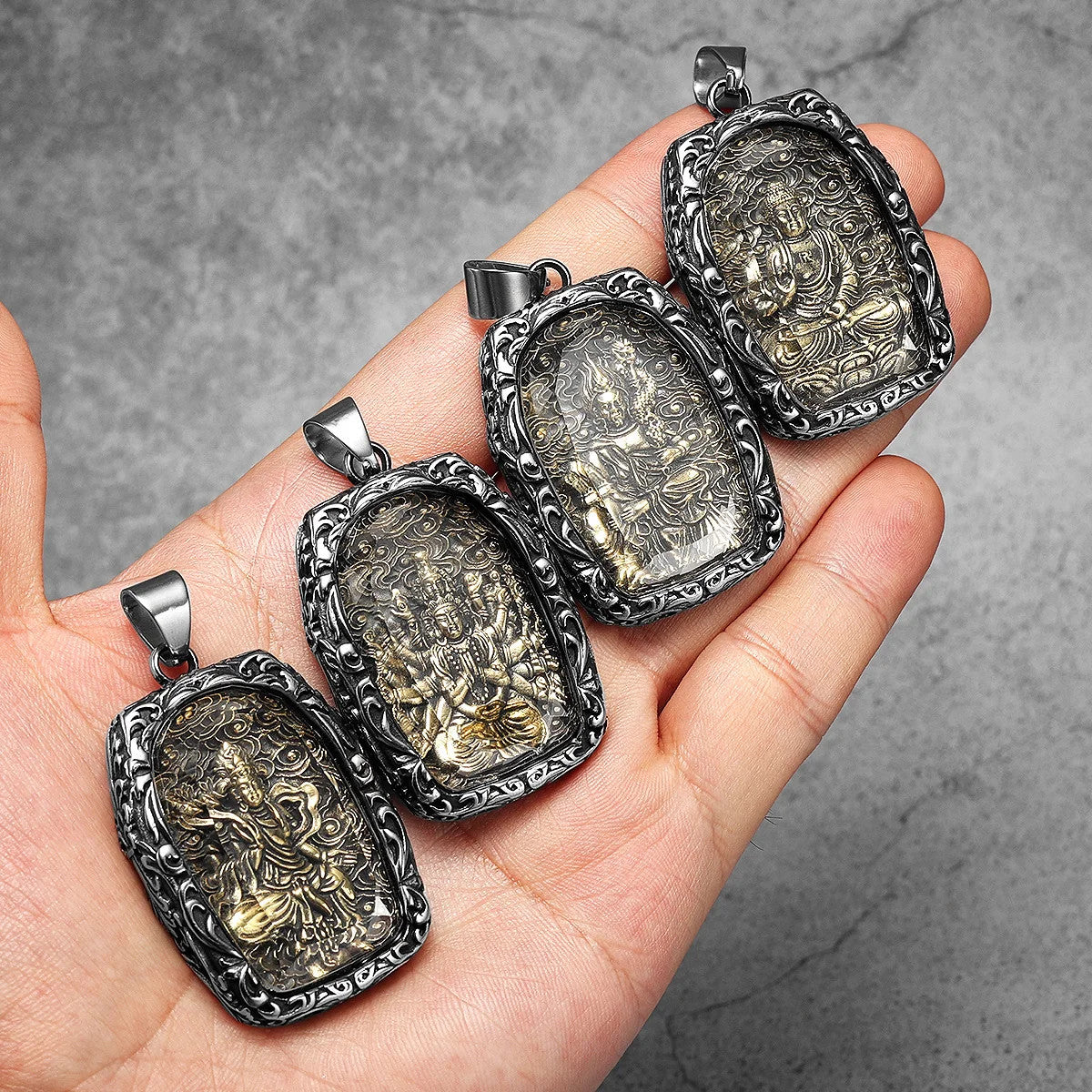 Buddhism Buddha Collection | 316L Stainless Steel Glass Amulet Spiritual Pendant