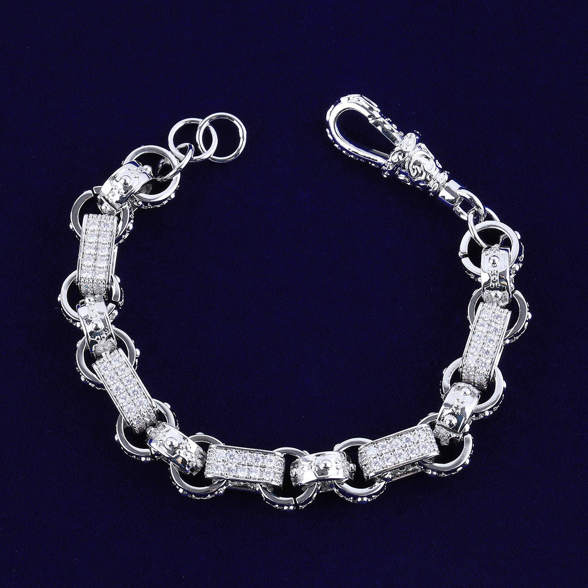 Iced Belcher Chain | Hip Hop VVS Diamond CZ Double Row Bling Chain Albert Clasp Bracelet