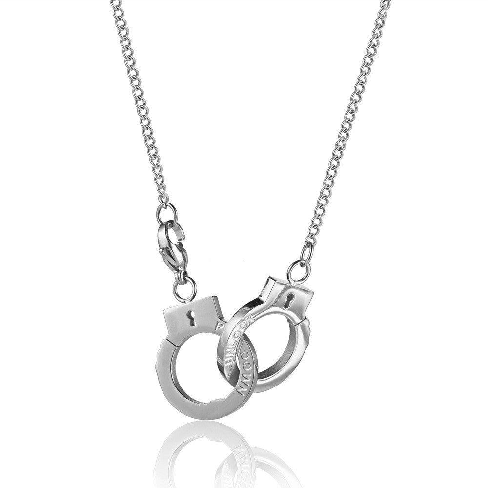 Vintage Handcuffs | No Fade Stainless Steel Hand Cuffs Pendant Chain Necklace