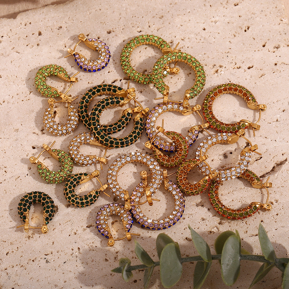 Waterproof Delicate Luxury 3A CZ Hoop 18k Gold Stainless Steel Earrings