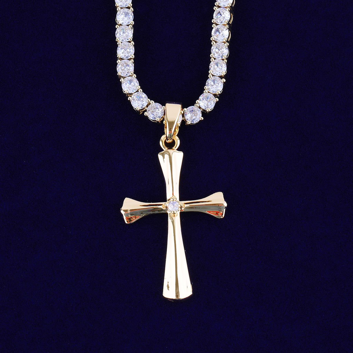 Clarity Cross | VVS Diamond CZ Single 4 Prong Stone Iced Blinged Out Cross Pendant