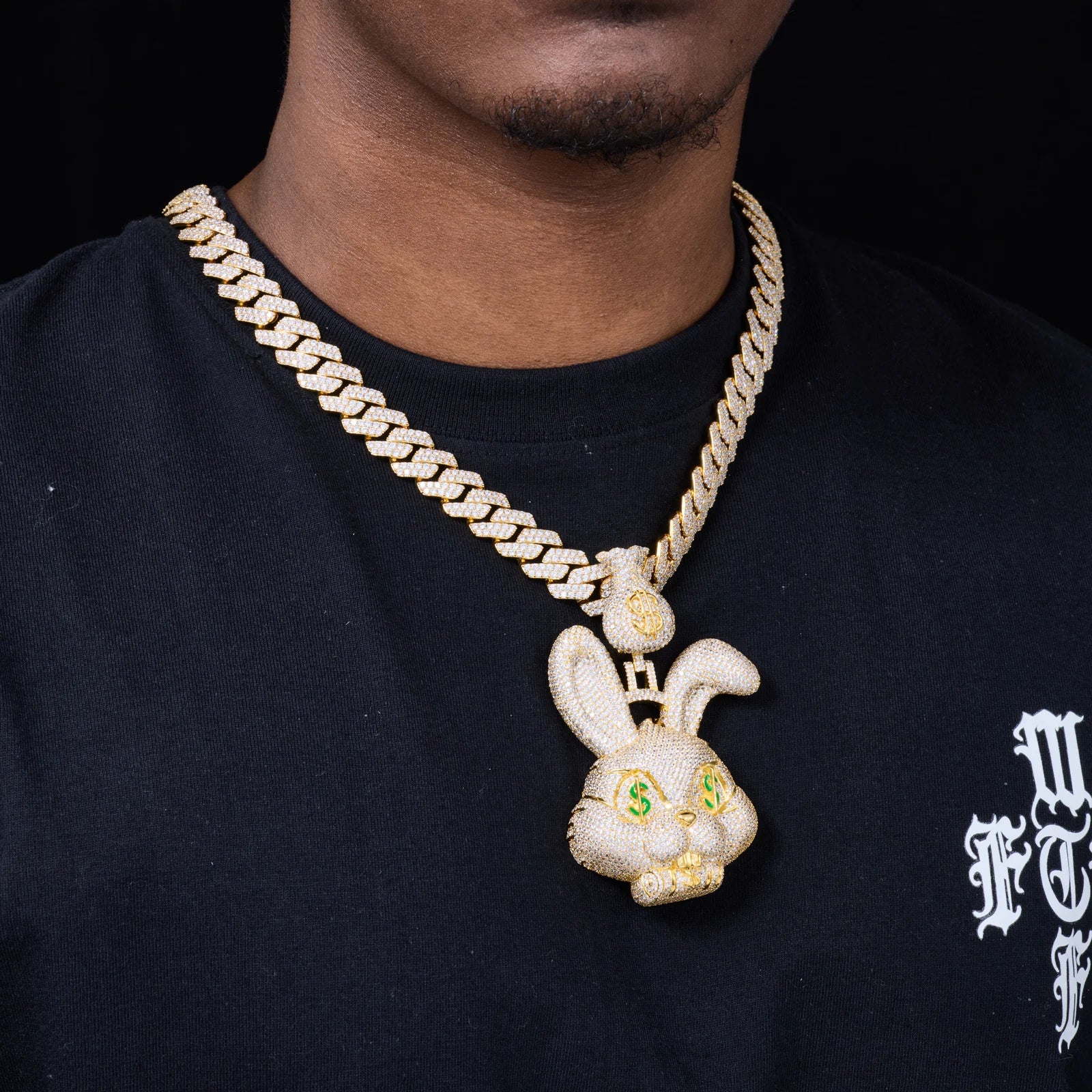 Fast Money | Iced Blinged Out Money Bag Rabbit 925 Silver Moissanite Hip Hop Pendant
