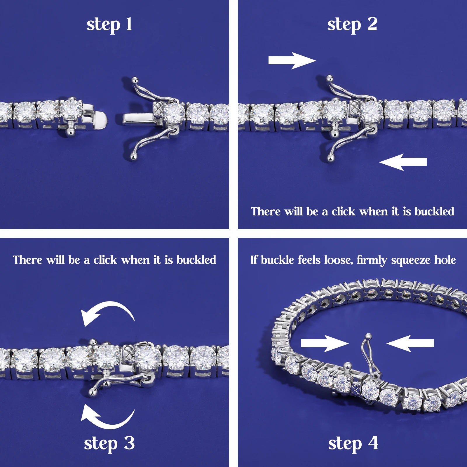 Solid 316L Stainless Steel D VVS1 Moissanite No Fading Tennis Bracelet