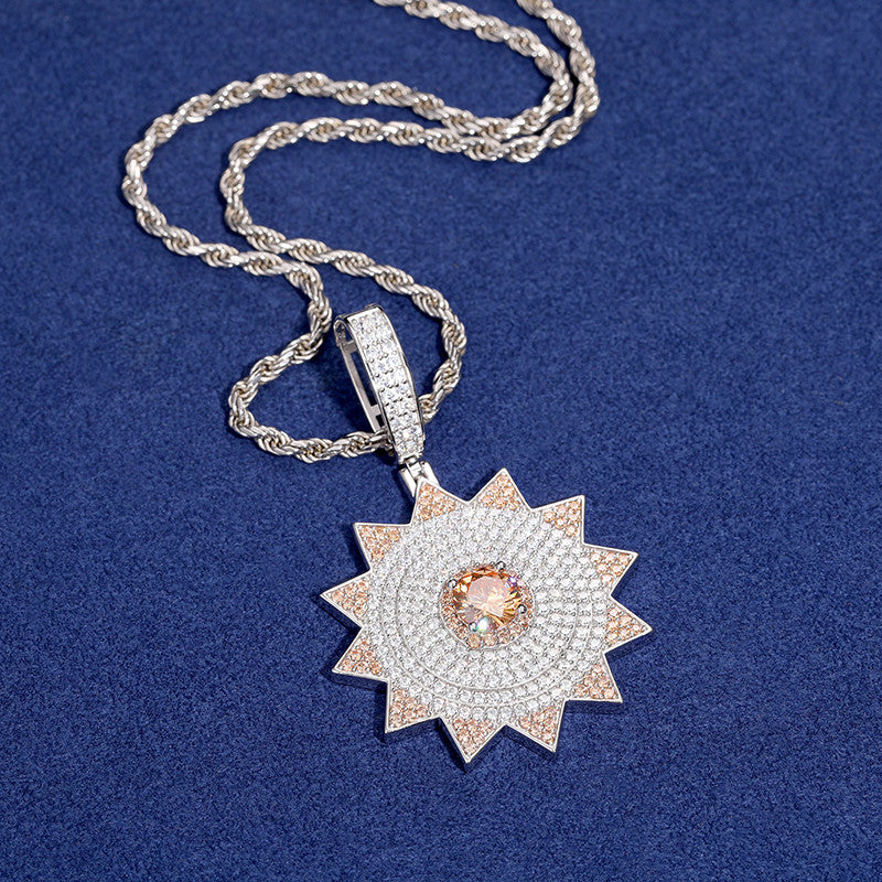 The illumined | Solid Sterling Silver Moissanite Diamond Sun God Hip Hop Pendant
