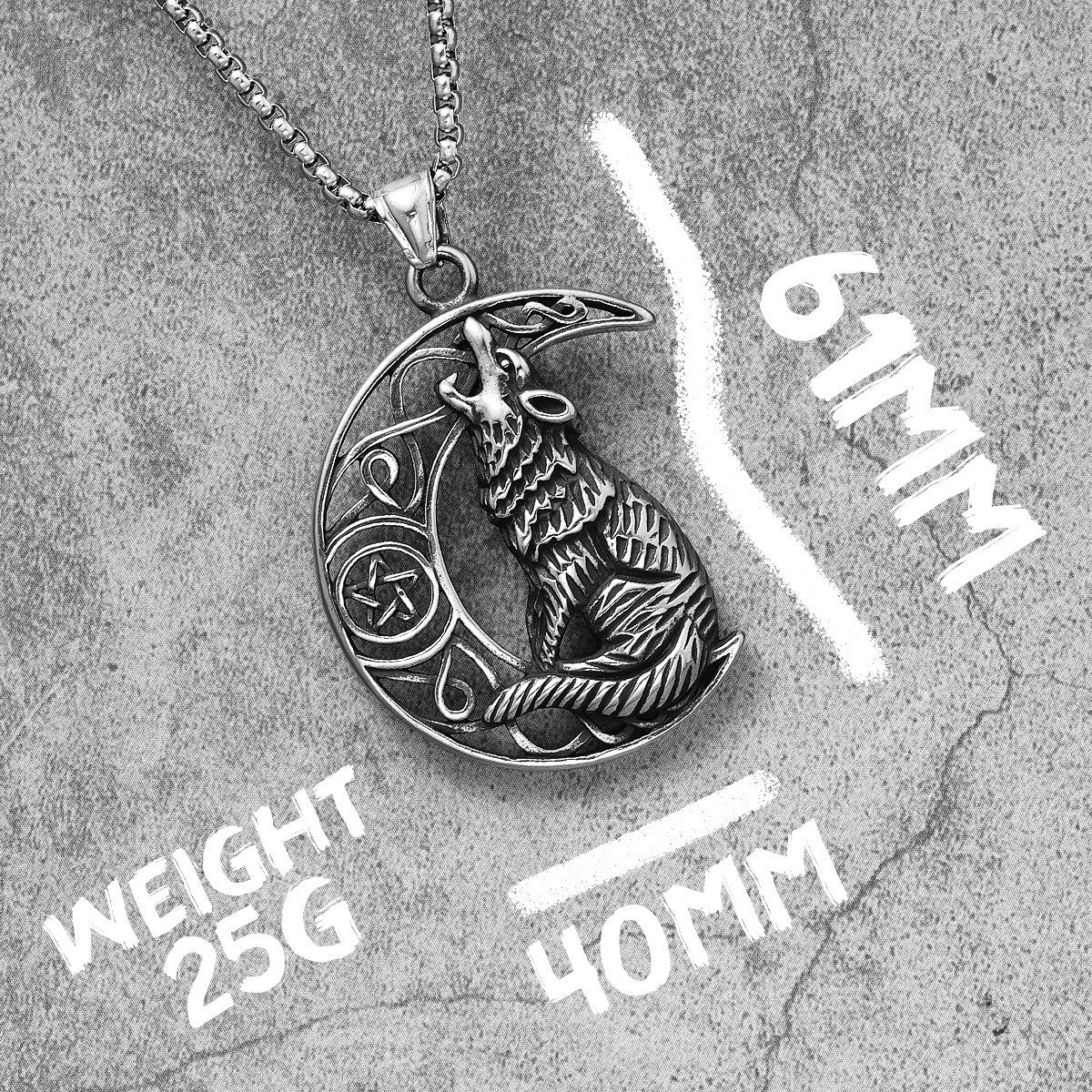 Howling Wolf | 316L No Fade Stainless Steel Half Moon Wolf Street Style Pendant