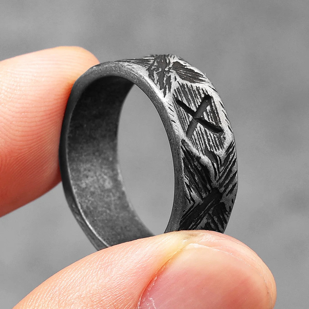 Viking Way | 316L No Fade Stainless Steel Rune Damaged look Street Wear Ring