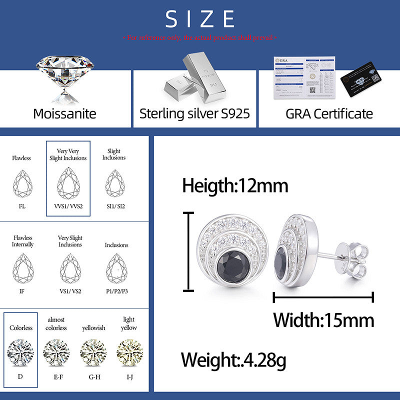 Black Moon | Solid Silver Moissanite Diamond Iced Blinged Out 925 Stud Earrings