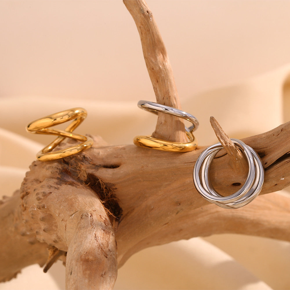 18k Gold Waterproof Stainless Steel Overlapping Double Color Stackable Rings