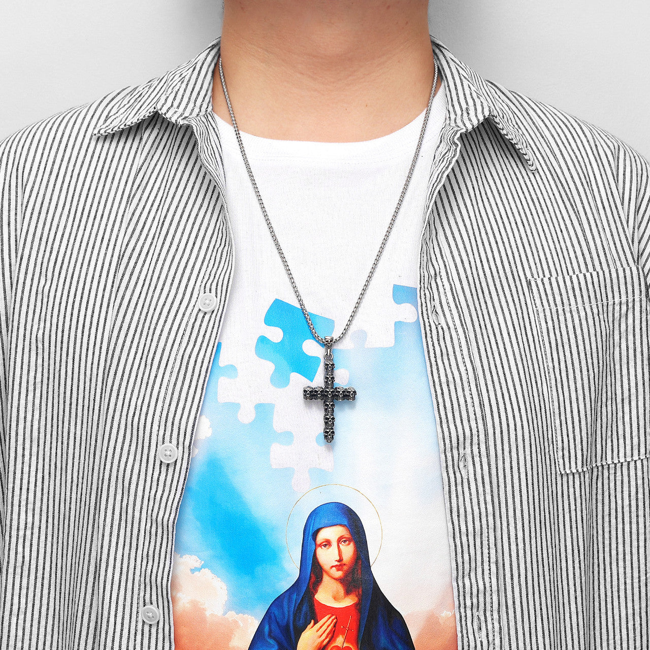 Gothic Skull Cross | 316L No Fade Stainless Steel Men's Street Wear Unique Cross Pendant