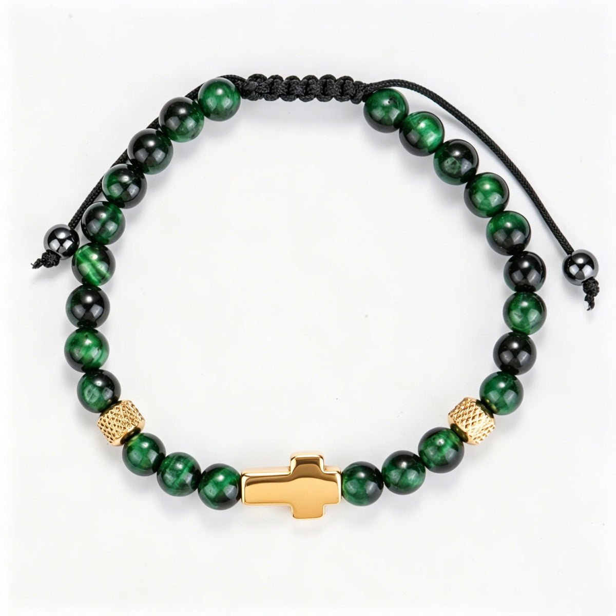 Daily Prayer | 316 Stainless Steel Polished Cross Tiger's Eye Stone Bead Luxury Bracelet