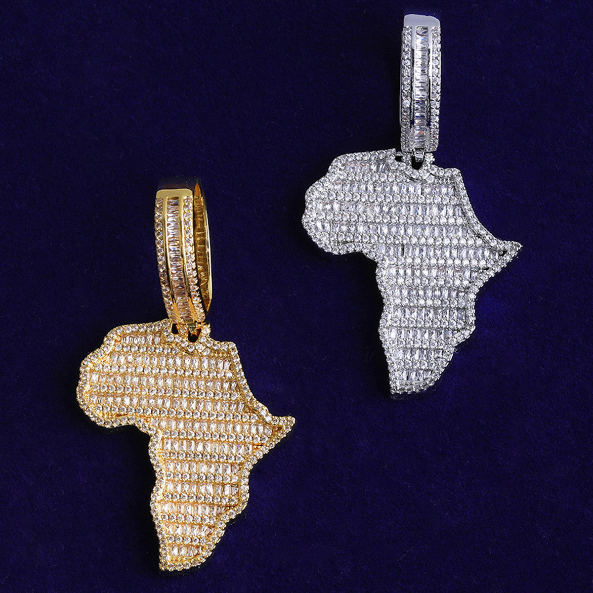 Mother Africa | VVS Diamond CZ Prong Set Africa Continent Hip Hop Baguette Stone Pendant