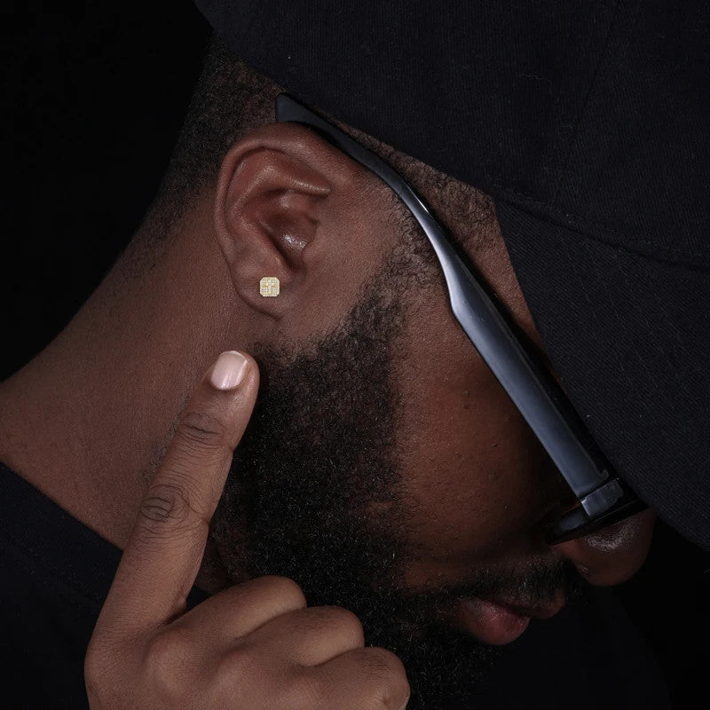 Spiritual Ice | Solid 925 Silver Square Cut Cross D Color Moissanite Stud Hip Hop Earrings