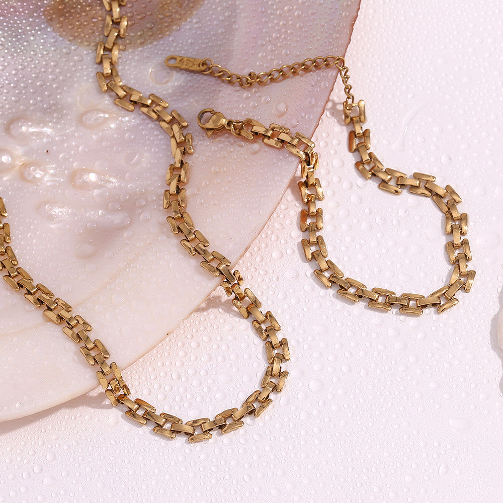 Ladies 18k Gold Stainless Steep Square Handmade Waterproof Chain Bracelet