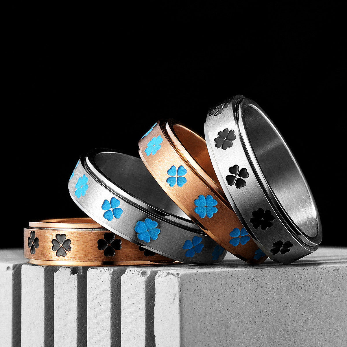 Lucky Clover | No Fade Solid Stainless Four Leaf Clover Fidget Spinner Men's Rings