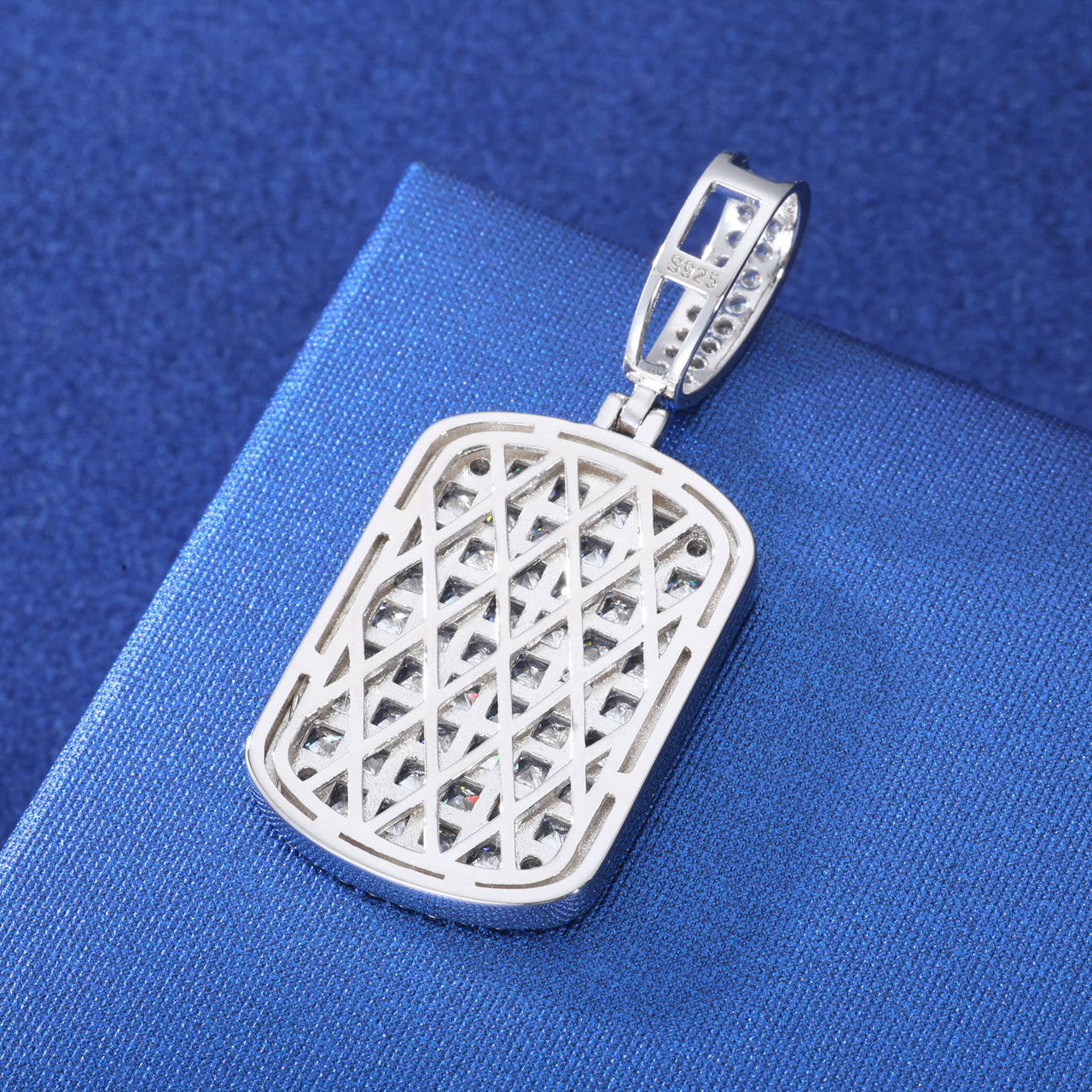 The Grid | Full Iced Blinged Out Princess Cut Solid Silver Moissanite Diamond Dog Tag Pendant