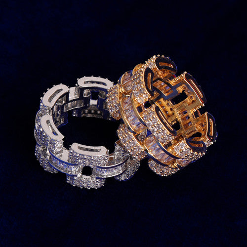 IceWave | Mens 24k Gold 925 Silver Unique Watch Bracelet Iced Blinged Out Rings