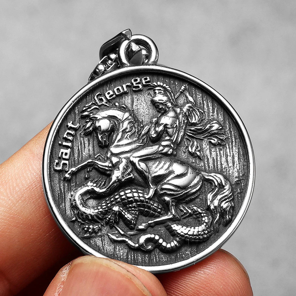 St.George | 316L No Fade Stainless Steel Dragon Slayer Amulet Men's Pendants