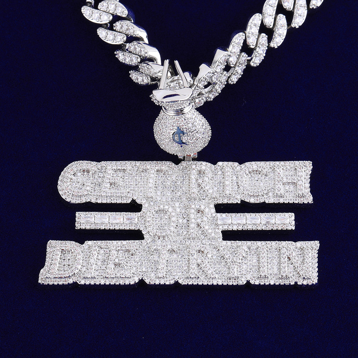 Get Rich or Die Tryin | VVS Diamond CZ Baguette Name Plate Hip Hop Pendant