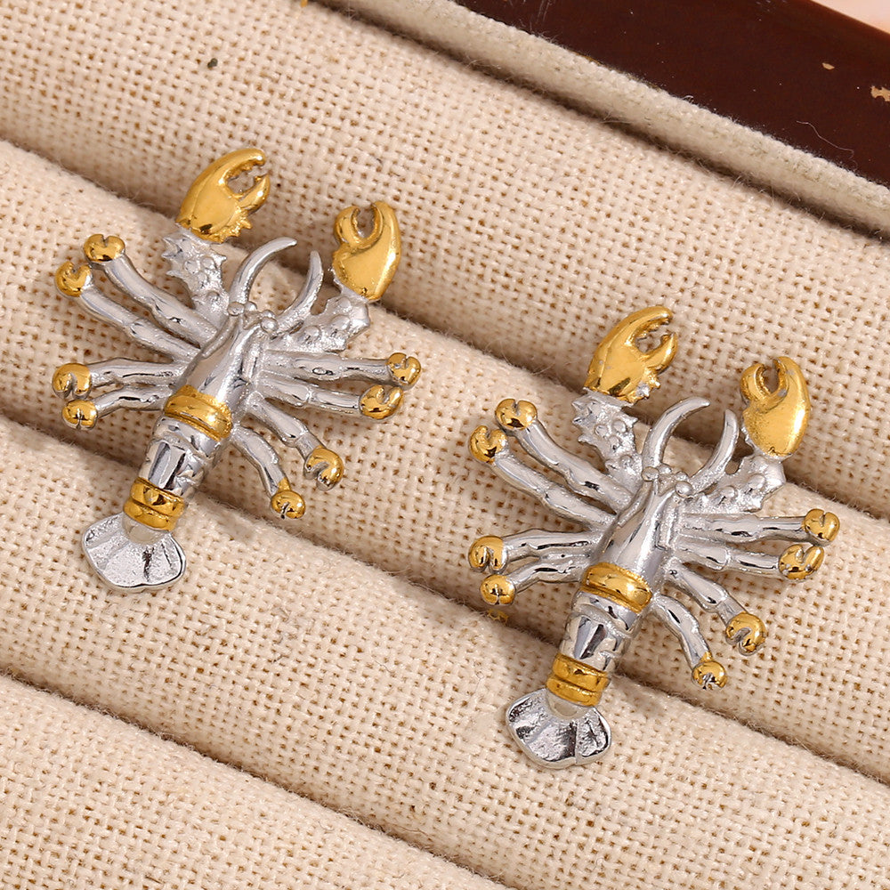 Ladies 18k Gold Waterproof Stainless Steel Lobster Shape Stud No Tarnish Earrings