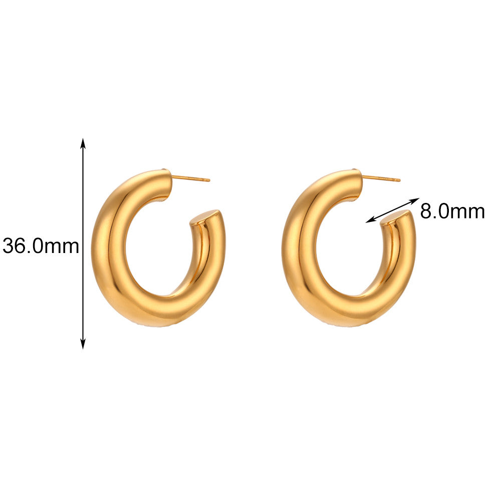 36MM 50MM 18K Gold Waterproof Stainless Steel Hypoallergenic Hollow Hoop Earrings