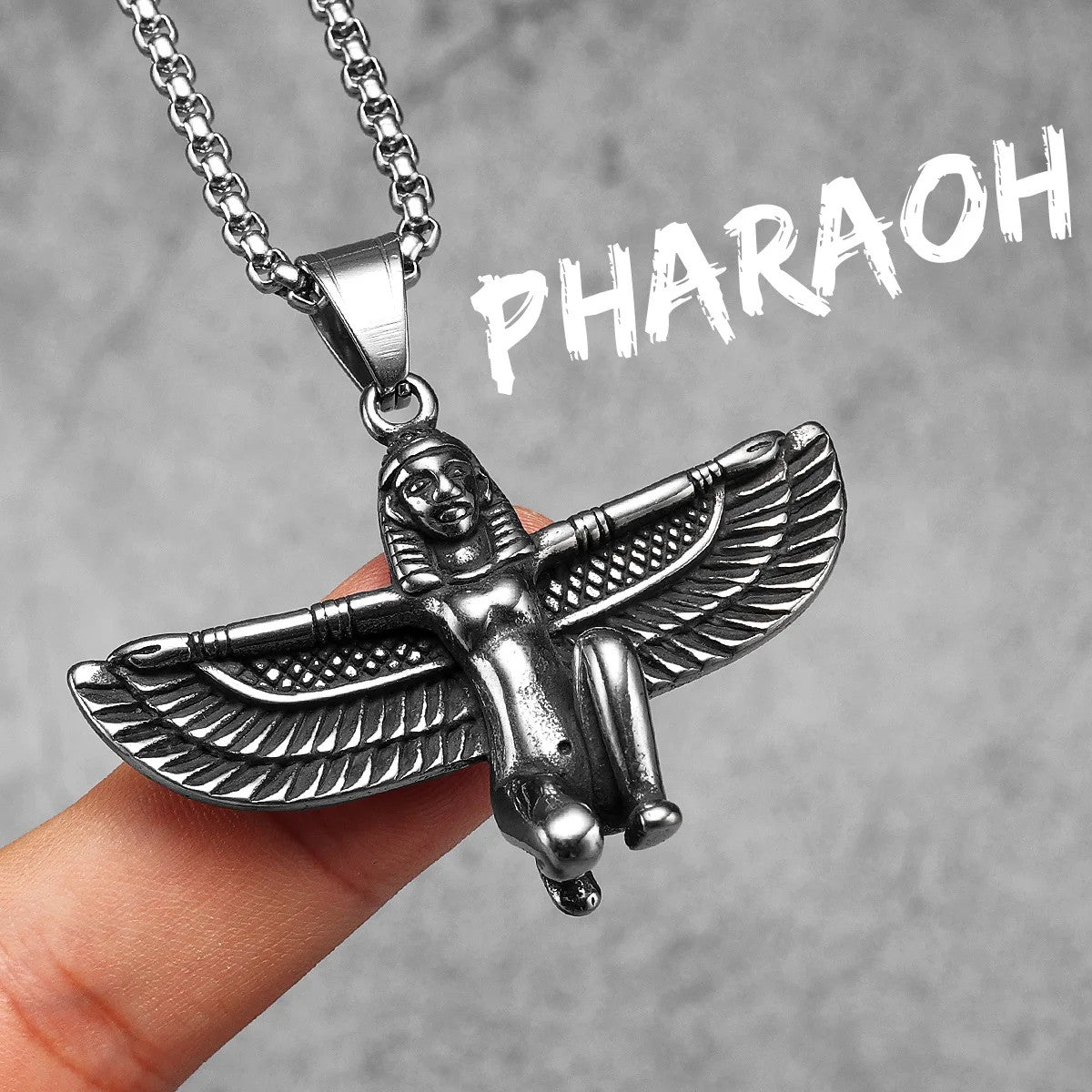 Isis | 316L Solid Stainless Steel Goddess Egyptian Pharaoh Eagle Wing Pendant