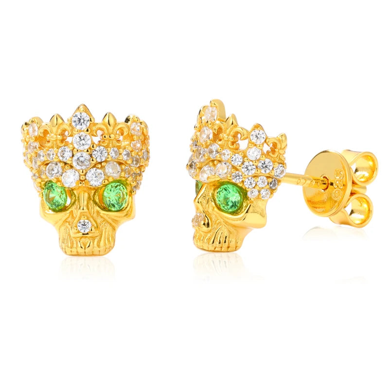 The Undead | Fleur De Lis Crown Skull Head Hip Hop Moissanite Diamond 925 Earrings